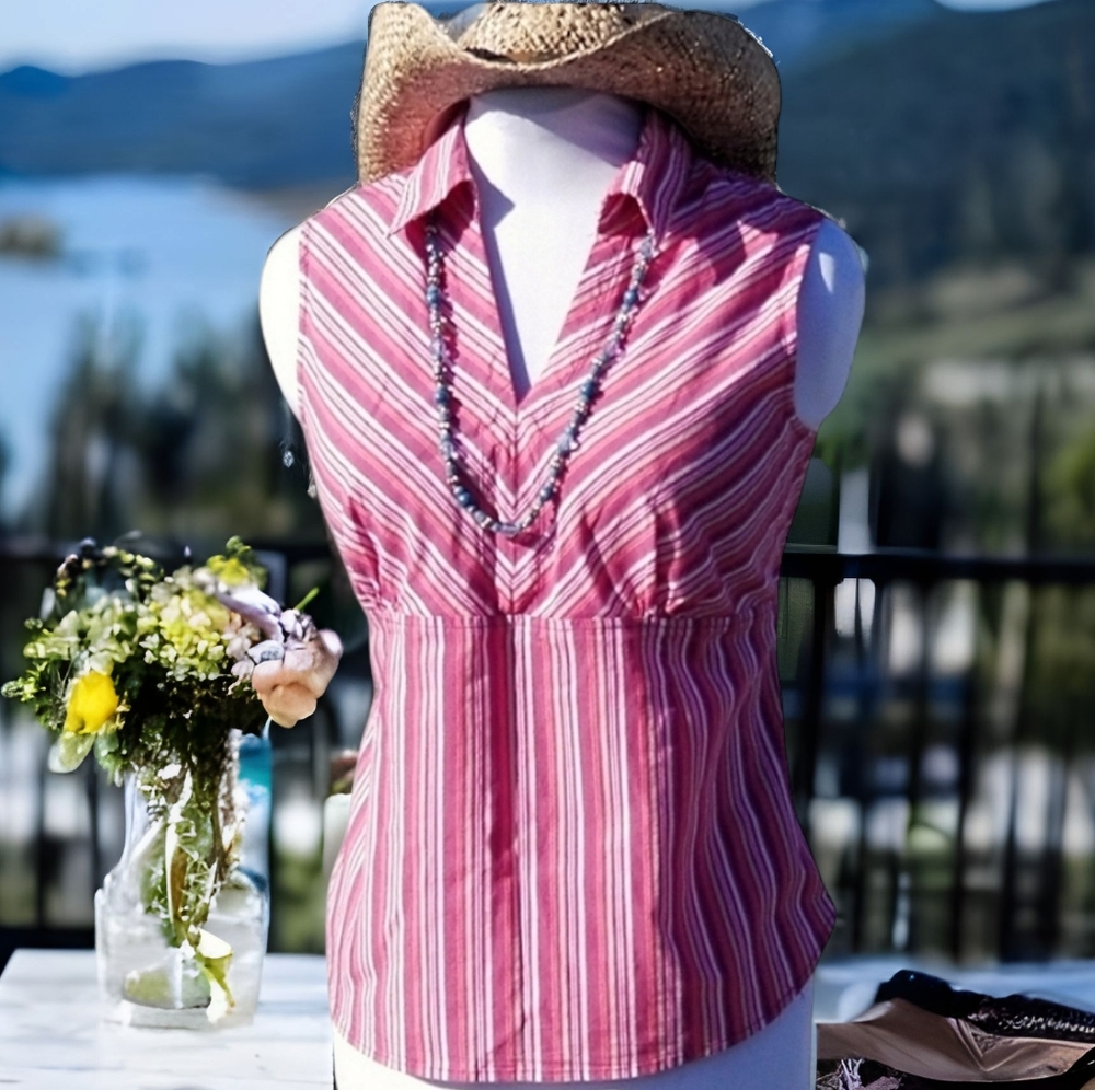 Hillard & Hanson Sleeveless Blouse pnk/wht sz L